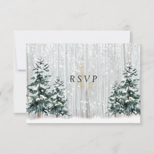 Winter Wedding White Birch  Forest Pine Trees Invitation