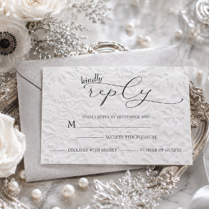 Winter Wedding White & Black Simple RSVP Card