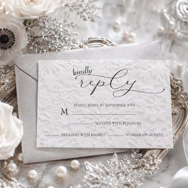 Winter Wedding White & Black Simple  RSVP Card (Creator Uploaded)