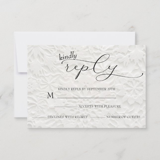 Winter Wedding White & Black Simple  RSVP Card (Front)