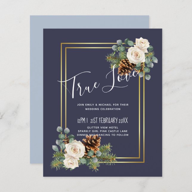 Winter Wedding White Roses Gold Dusty Blue (Front/Back)