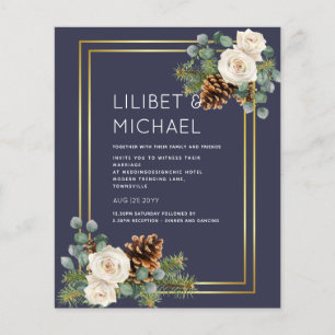 Winter Wedding White Roses Gold Dusty Blue Flyer