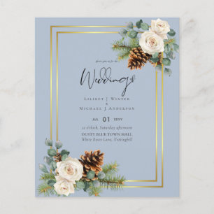Winter Wedding White Roses Gold Dusty Blue Flyer