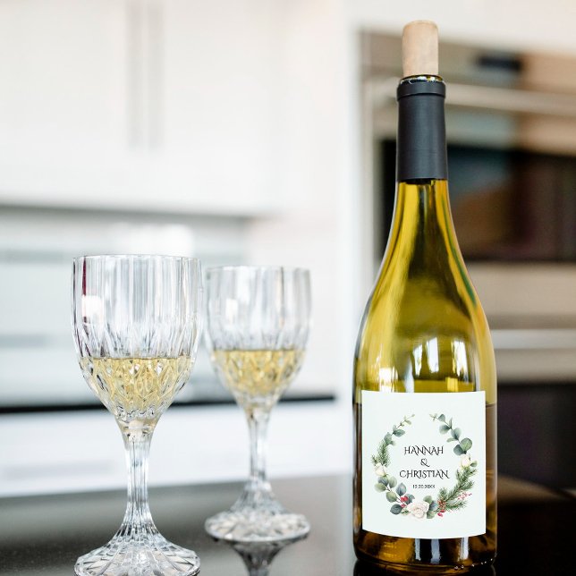 Winter Wedding Wreath with Fir Branches Sparkling Wine Label (Creator Uploaded)