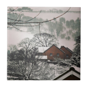 Winter Welsh Landscape Houses Trees Hills Ceramic Tile