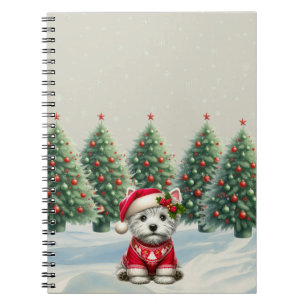 Winter Westie in Hat Christmas Notebook