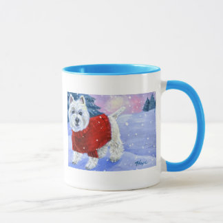 Winter Westie Mug with Coloured Handle