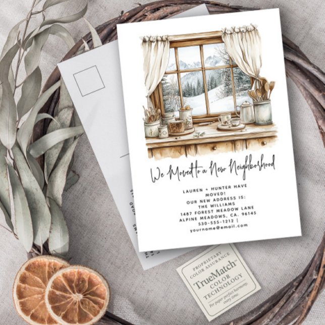 Winter We've Moved Rustic Pine Watercolor Holiday Announcement Postcard (Creator Uploaded)