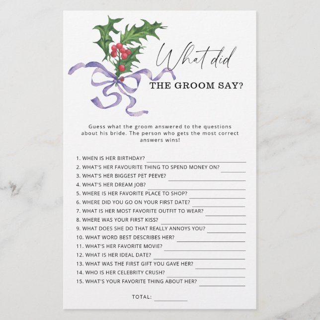 Winter What did the groom say bridal game (Front)