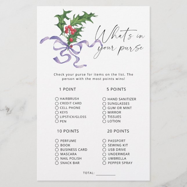 Winter what's in your purse game (Front)