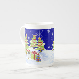 Winter Whimsey Penguin Polar Bear Babies in Snow Bone China Mug