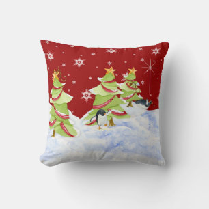 Winter Whimsey Penguin Polar Bear Babies in Snow Cushion