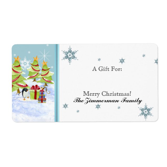 Winter Whimsy Cute Penguin Babies in Snow Star (Front)