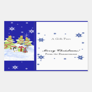 Winter Whimsy Cute Penguin Babies in Snow Star Rectangular Sticker