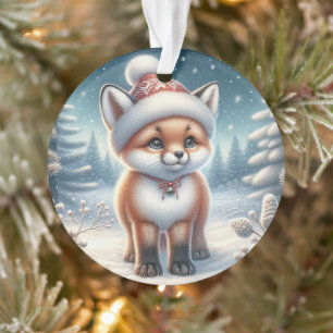 Winter Whimsy Fox with Bell & Pom-Pom Ornament