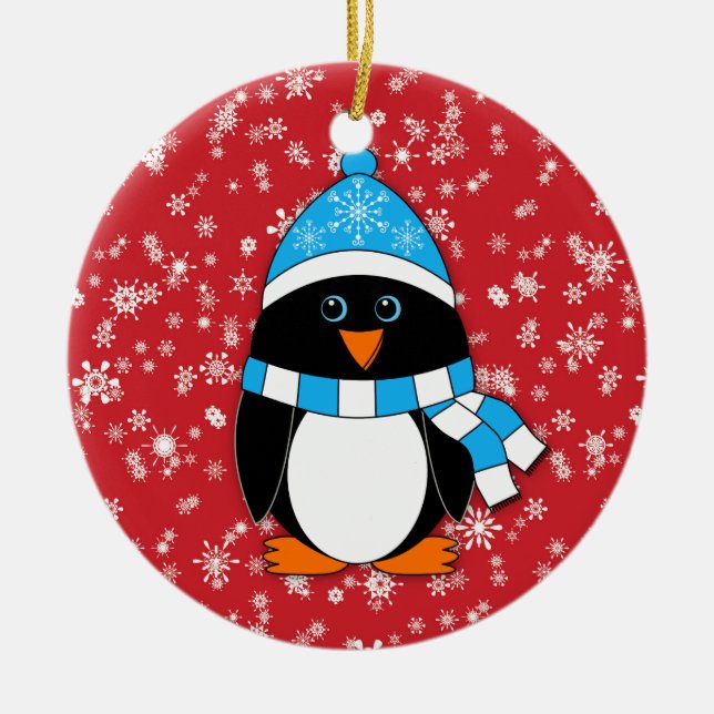 Winter Whimsy Penguin Ceramic Ornament (Front)