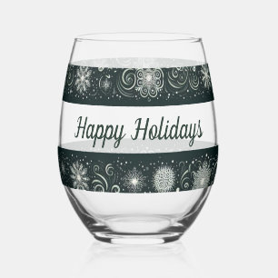 Winter Whirl: Enchanting Snowflakes in Motion Stemless Wine Glass