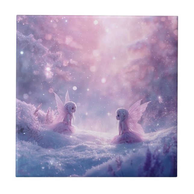 Winter Whispers and Fairy Light Ceramic Tile (Front)