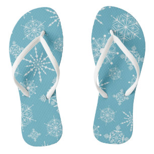 Winter White and Ice Blue Snowflakes Flip Flops