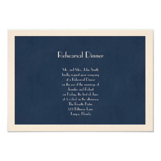 Winter White and Navy Blue Wedding Rehearsal Card