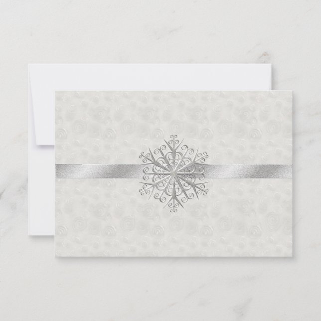 Winter White and Silver Snowflake Wedding RSVP Card (Front)