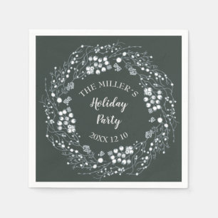 Winter White berries wreath on velvet green Napkin