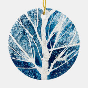 Winter white birch tree Christmas Ceramic Ornament
