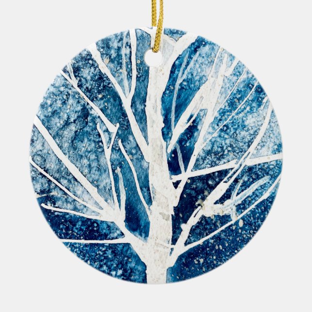 Winter white birch tree Christmas Ceramic Ornament (Front)