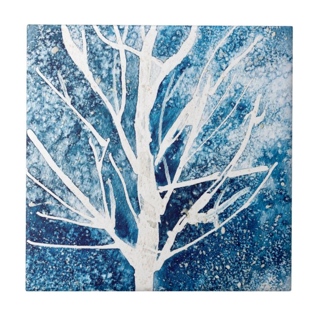 Winter white birch tree Christmas Ceramic Tile (Front)