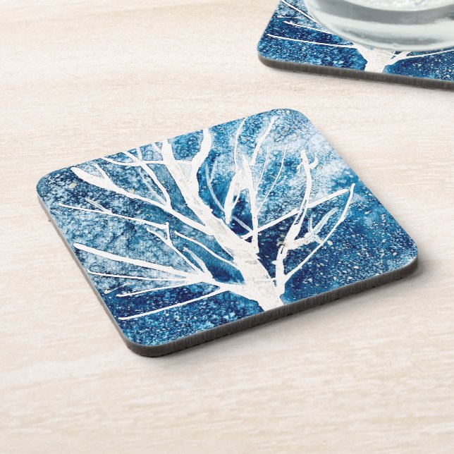 Winter white birch tree Christmas Coaster (Left Side)