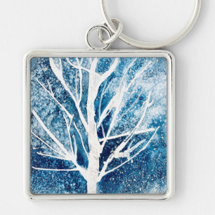 Winter white birch tree Christmas Key Ring