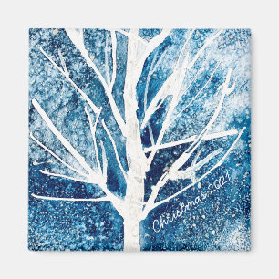 Winter white birch tree Christmas Magnet