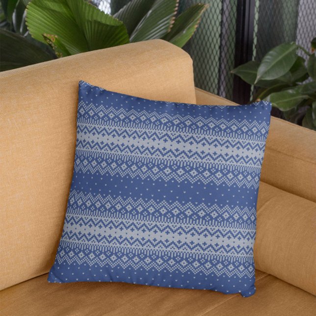 Winter White & Blue Fair Isle Knitting Pattern Cushion (Creator Uploaded)