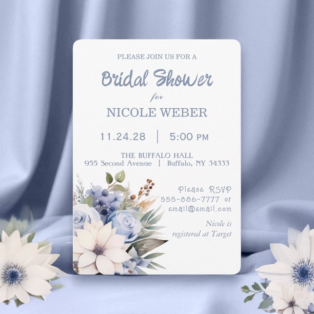Winter White Blue Floral Bridal Shower Invitation (Creator Uploaded)
