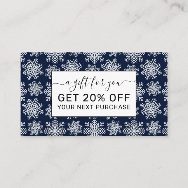 Winter White Blue Snowflakes Wonderland Pattern Discount Card (Front)