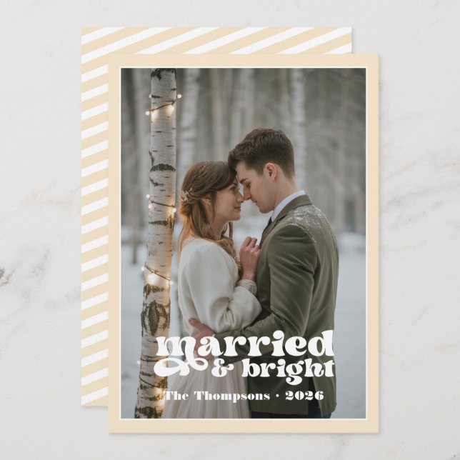 Winter White & Champagne Newlyweds Christmas Holiday Card (Front/Back)
