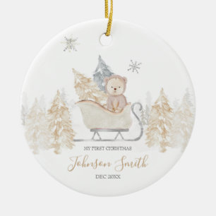 Winter White Cute Bear Mountain First Christmas Ceramic Ornament