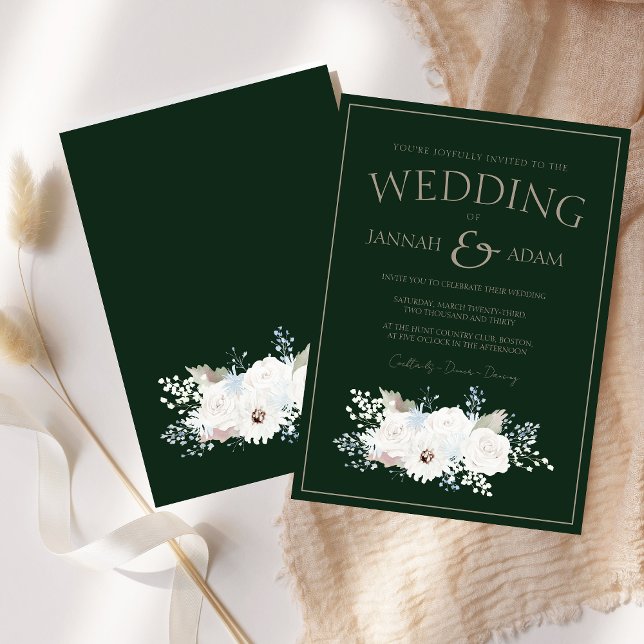 Winter White Floral and Green Christmas Wedding Invitation (Winter White Floral and Green Christmas Wedding Invitation)