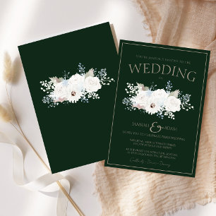 Winter White Floral and Green Christmas Wedding Invitation