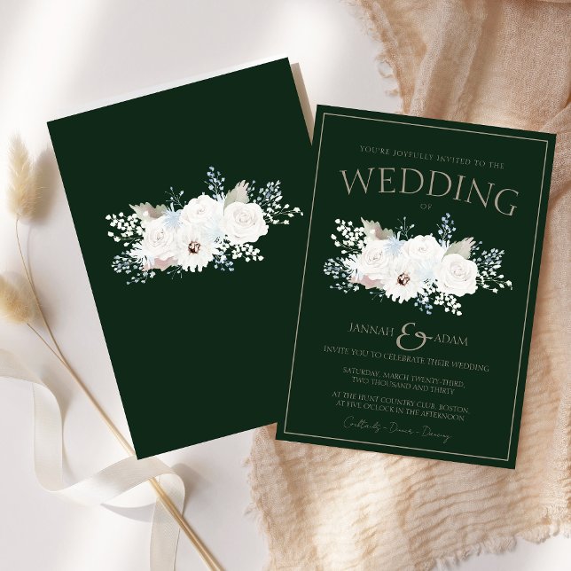 Winter White Floral and Green Christmas Wedding Invitation (Winter White Floral and Green Christmas Wedding Invitation)