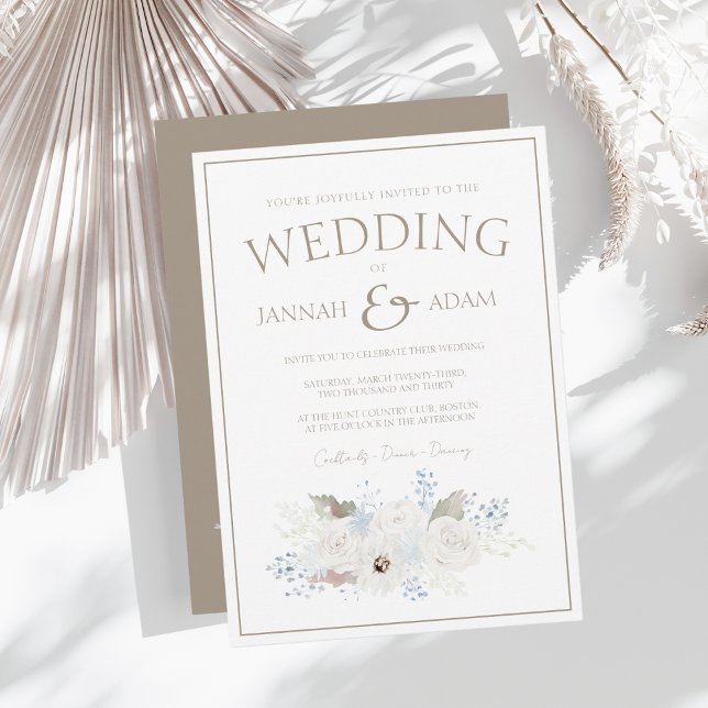 Winter White Floral and Taupe Christmas Wedding Invitation (Creator Uploaded)