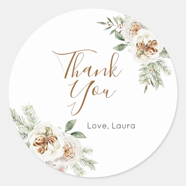 Winter White Floral Bridal Shower Classic Round Sticker (Front)