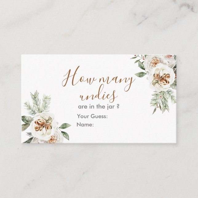 Winter White Floral Bridal Shower How Many Undies Enclosure Card (Front)