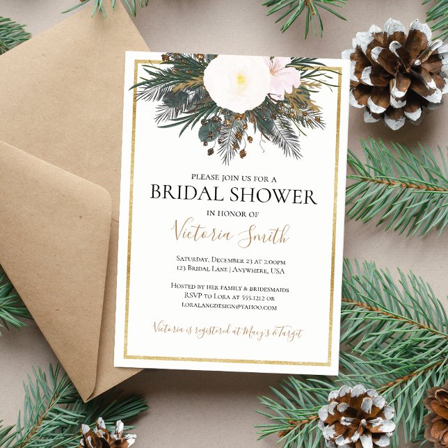 Winter white floral bridal shower invitation (Creator Uploaded)
