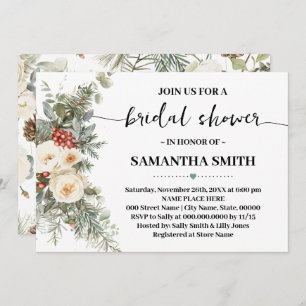 Winter White Floral Bridal Shower Invitation