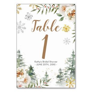Winter White Floral Bridal Shower Table Number