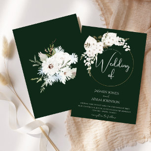 Winter White Floral Green Christmas Wreath Wedding Invitation