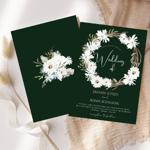Winter White Floral Green Christmas Wreath Wedding Invitation