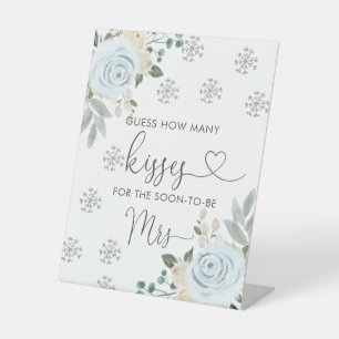 Winter White Floral Guess How Many Kisses Bridal Pedestal Sign