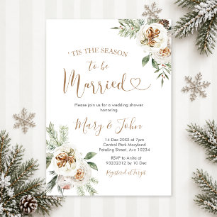 Winter White Floral Wedding Christmas Invitation